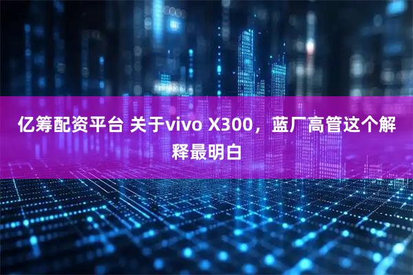 亿筹配资平台 关于vivo X300，蓝厂高管这个解释最明白